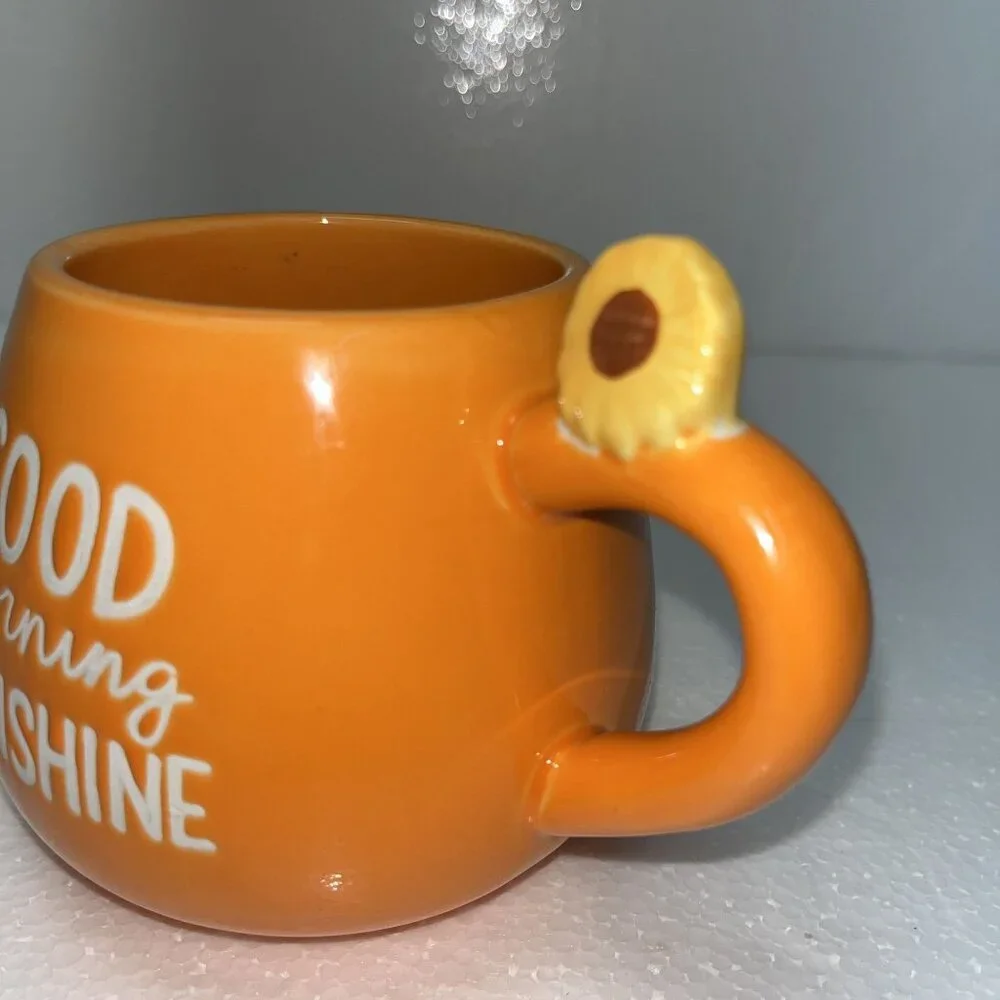 Good Morning Sunshine Orange‎ Ceramic Mug With Sunflower Handle